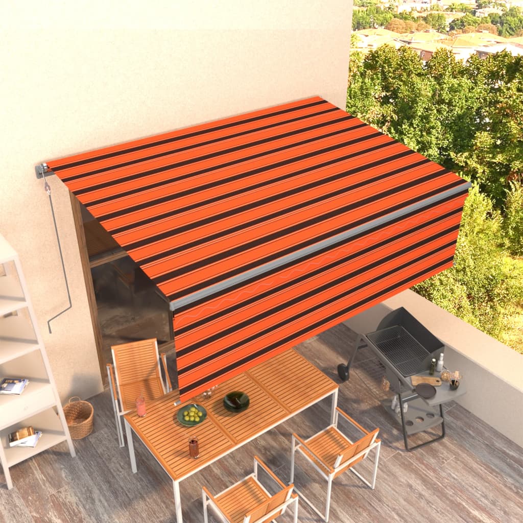 vidaXL Avtomatsko zložljiva tenda s senčilom 4,5x3 m oranžna in rjava