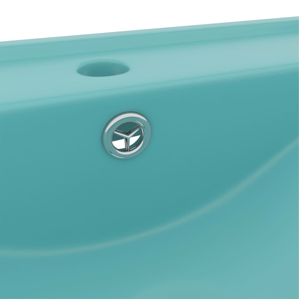 vidaXL Razkošen umivalnik z luknjo mat svetlo zelen 60x46 cm keramičen