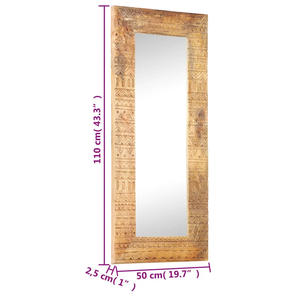 vidaXL Ročno izrezljano ogledalo 110x50x2,5 cm trden mangov les