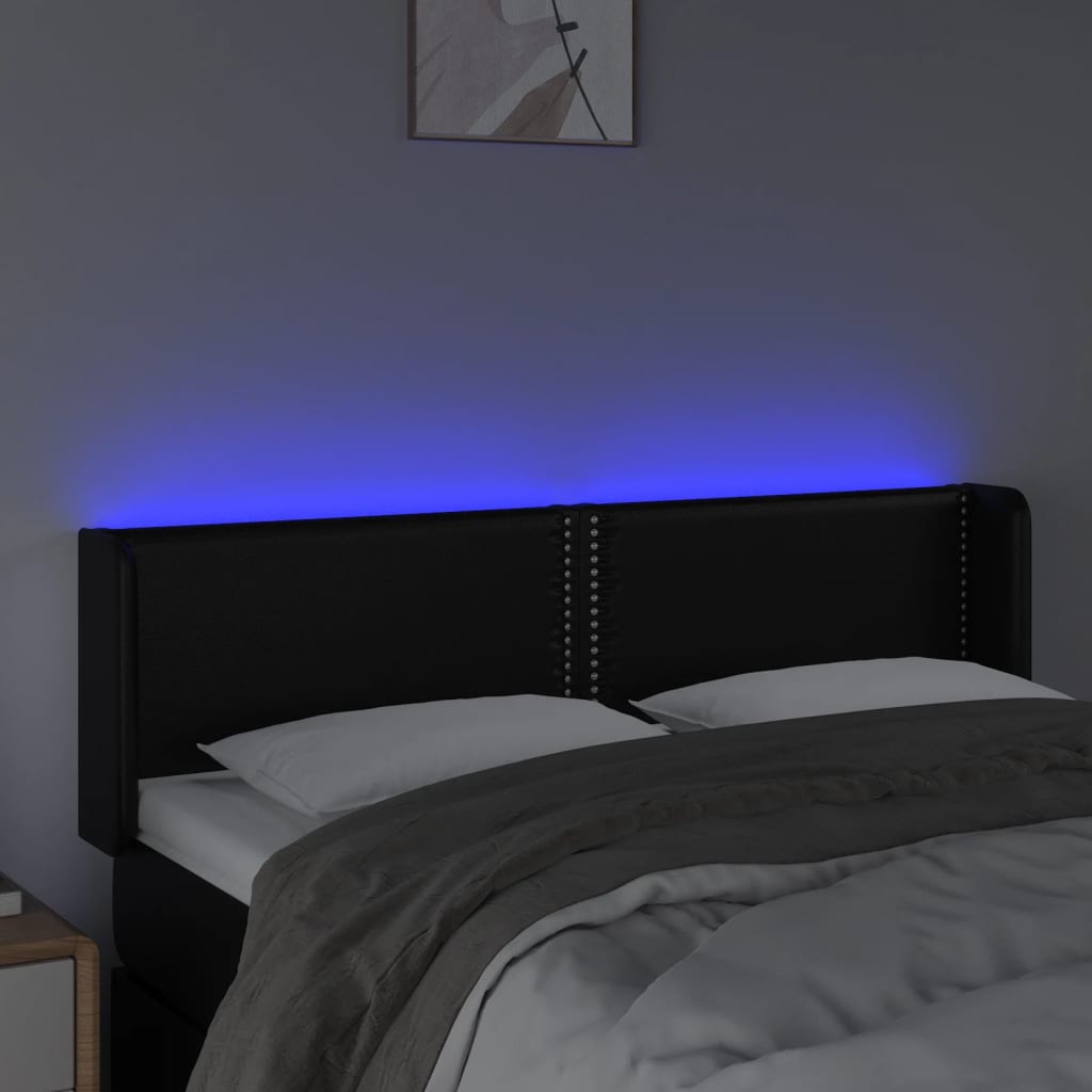vidaXL LED posteljno vzglavje črno 147x16x78/88 cm umetno usnje