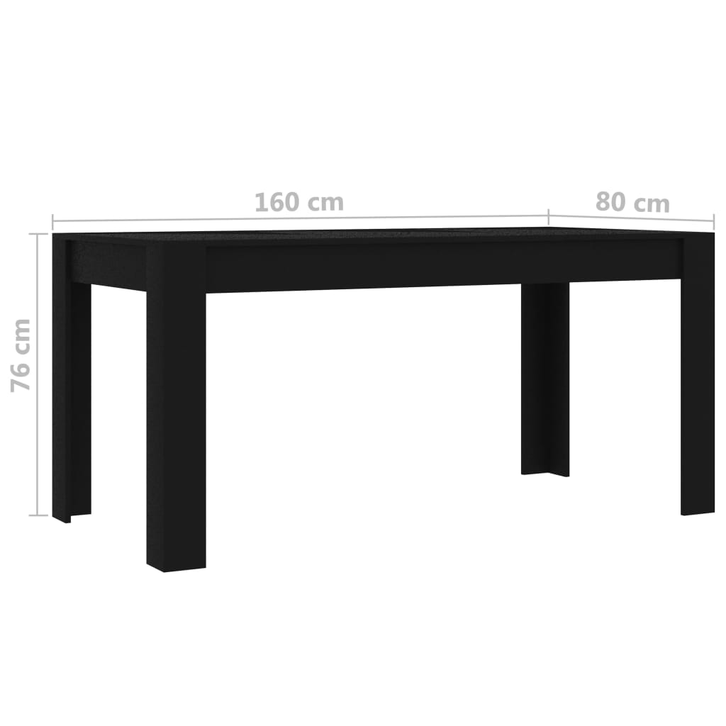 vidaXL Jedilna miza črna 160x80x76 cm iverna plošča