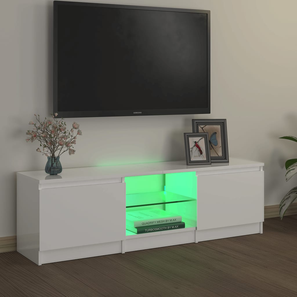 vidaXL TV omarica z LED lučkami visok sijaj bela 120x30x35,5 cm