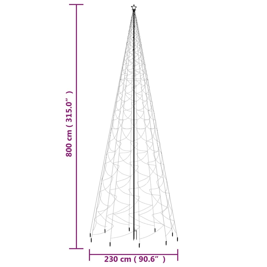  vidaXL Božično drevo s konico 3000 barvnih LED diod 800 cm
