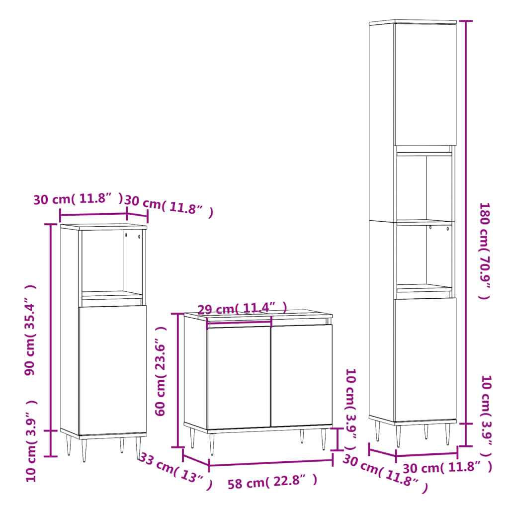 vidaXL Komplet kopalniških omaric 3-delni rjavi hrast inženirski les
