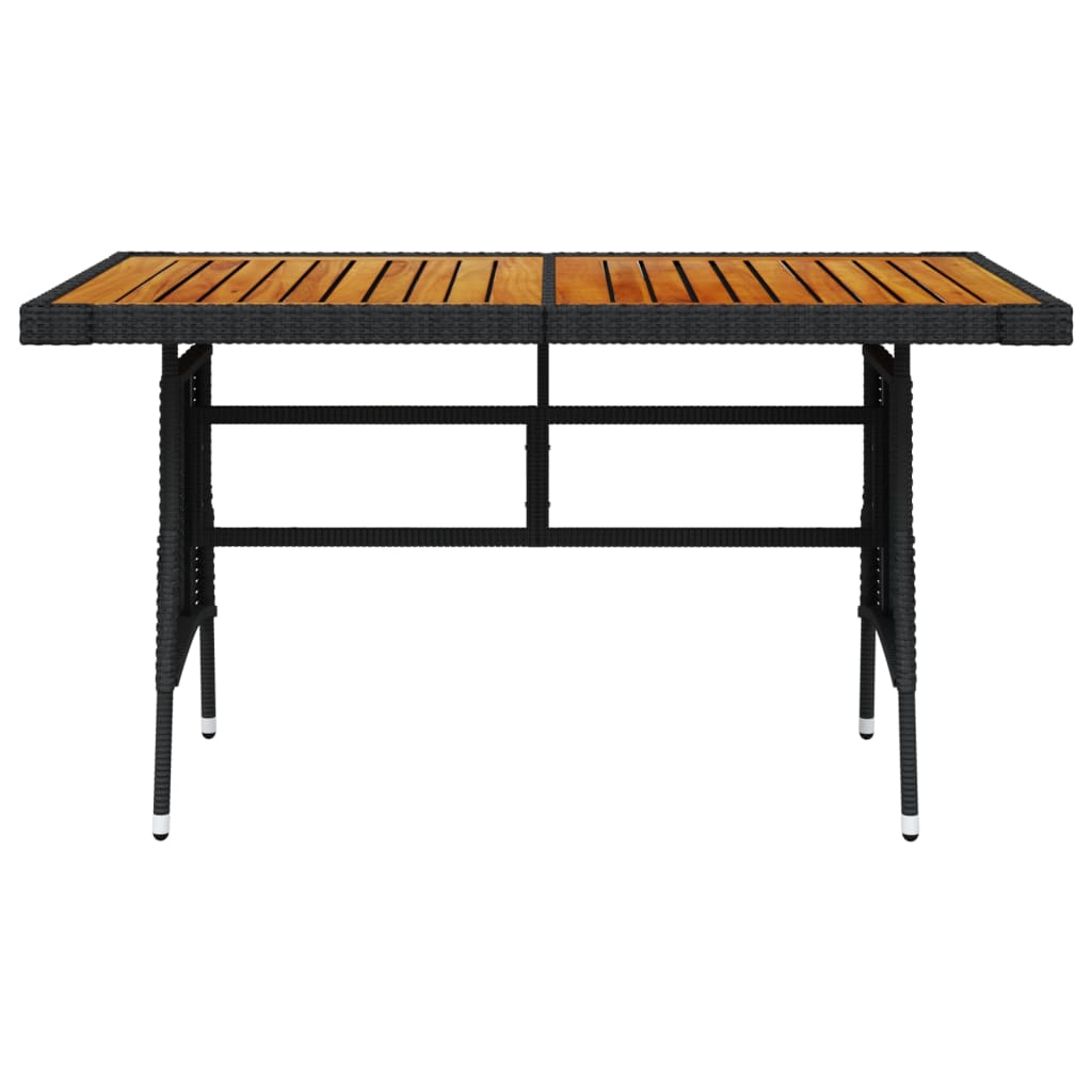 vidaXL Vrtna miza črna 130x70x72 cm poli ratan in trden akacijev les
