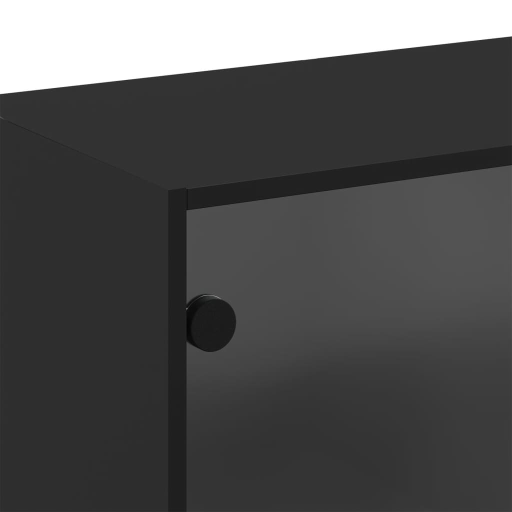 vidaXL Stenska omarica s steklenimi vrati črna 68x37x68,5 cm