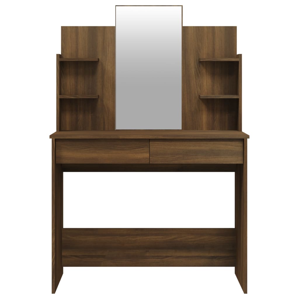 vidaXL Toaletna mizica z ogledalom rjavi hrast 96x40x142 cm
