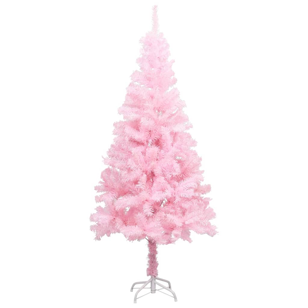 vidaXL Umetna osvetljena novoletna jelka s stojalom roza 120 cm PVC