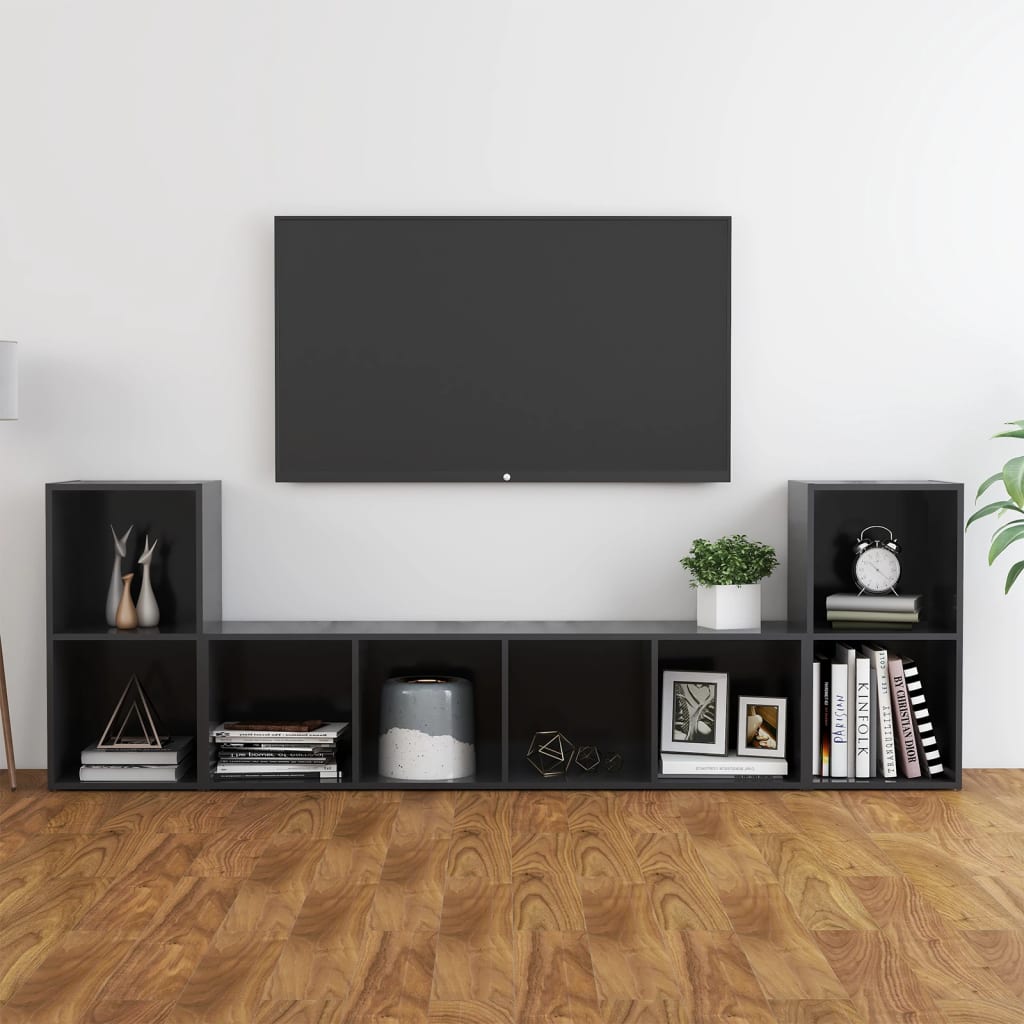 vidaXL Komplet TV omaric 3-delni siva iverna plošča