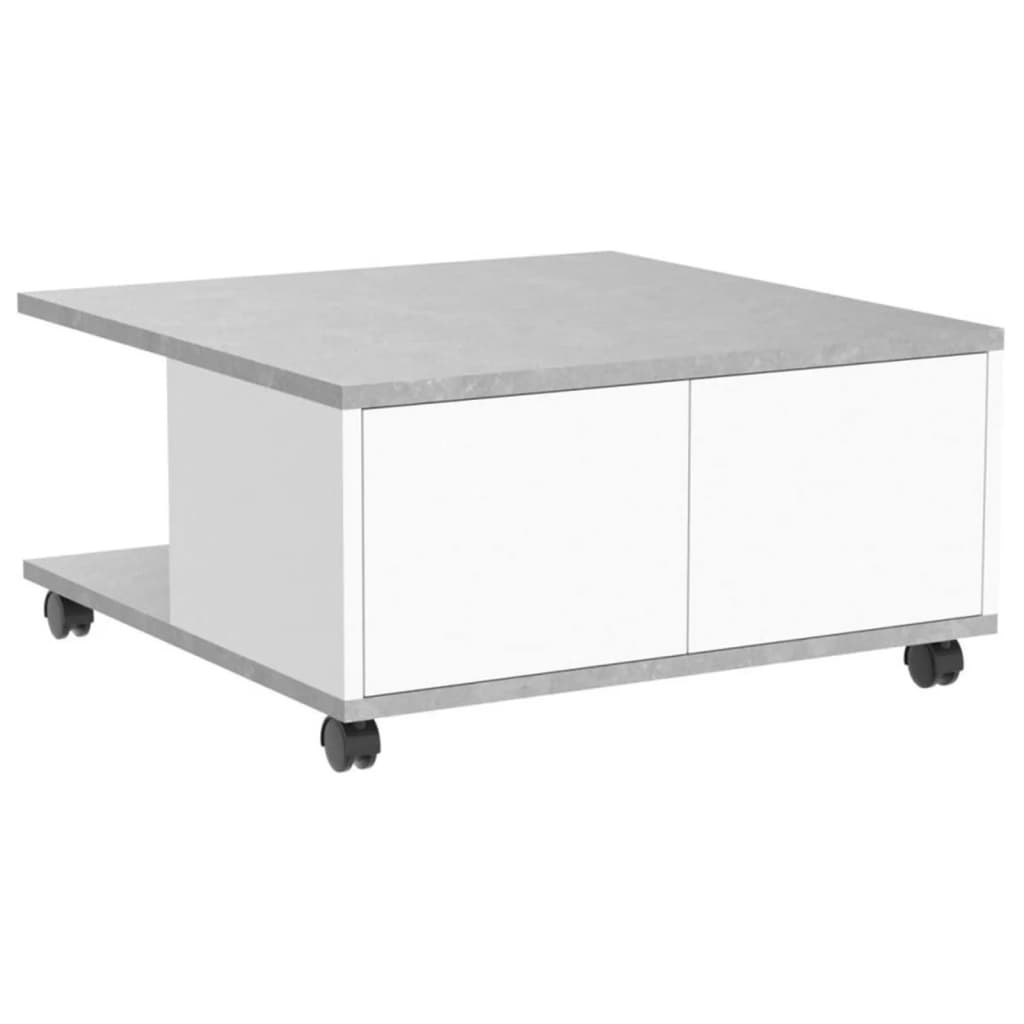 FMD Mobilna klubska mizica 70x70x35,5 cm betonsko siva in sijoče bela