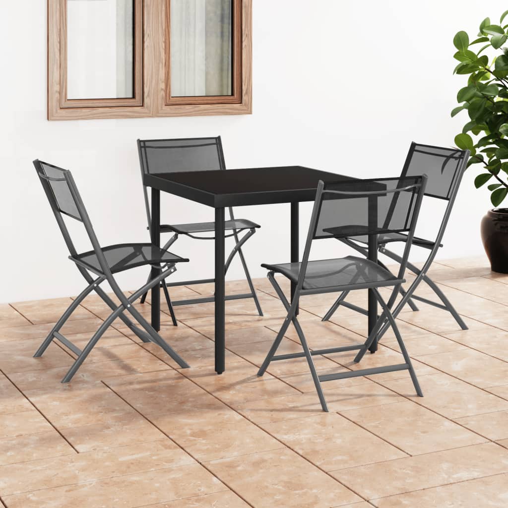 vidaXL Zložljivi zunanji stoli 4 kosi črno jeklo in tekstil