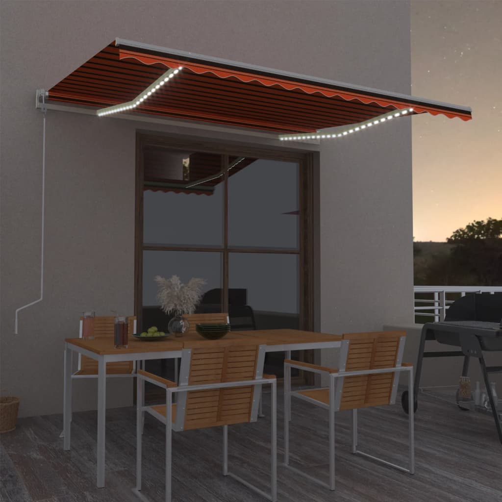 vidaXL Avtomatska tenda LED + senzor 400x300 cm oranžno/rjava