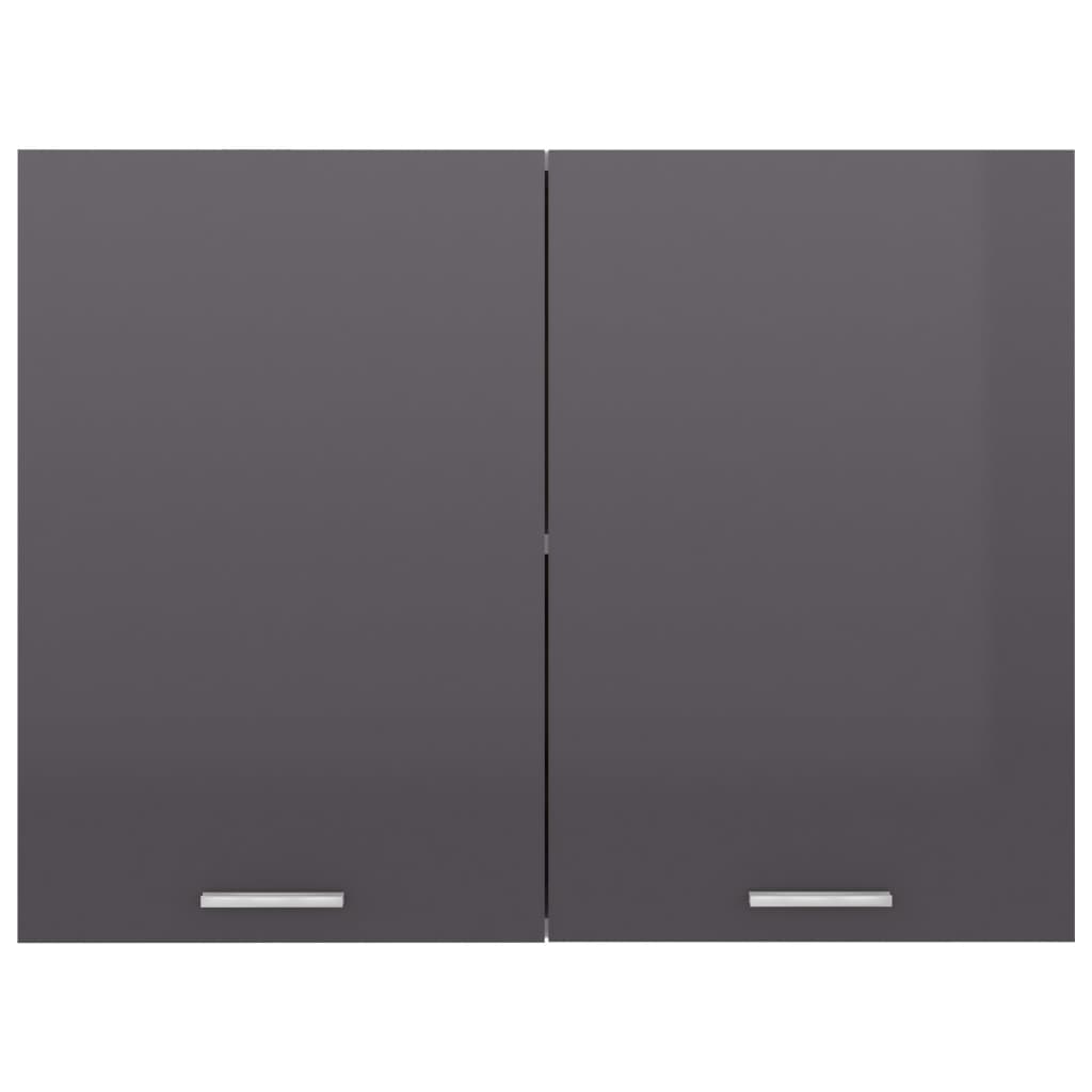 vidaXL Viseča omarica visok sijaj siva 80x31x60 cm iverna plošča