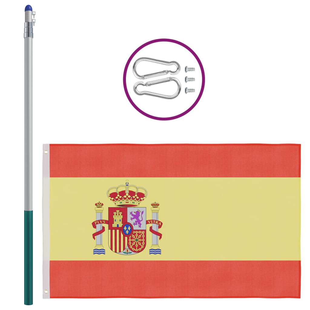 vidaXL Zastava Španije in aluminijast zastavni drog 6 m