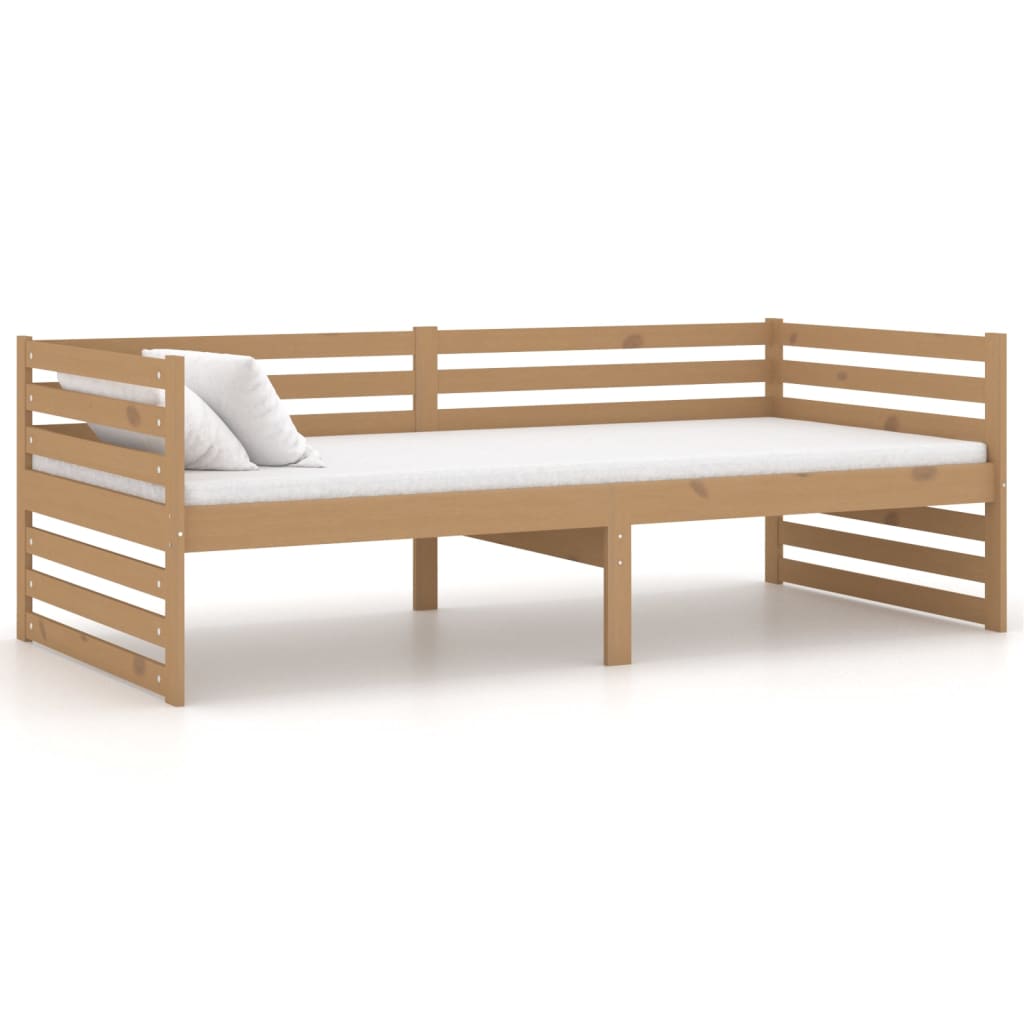 vidaXL Dnevna postelja z vzmetnico 90x200 cm medeno rjava borovina