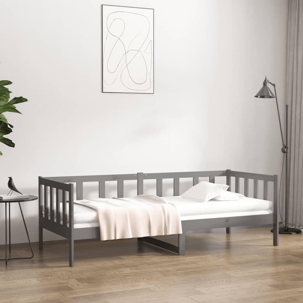 vidaXL Dnevna postelja siva 90x190 cm trdna borovina