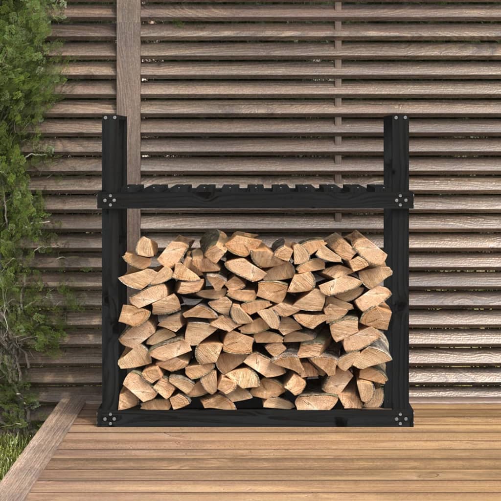 vidaXL Stojalo za drva črno 110x35x108,5 cm trdna borovina