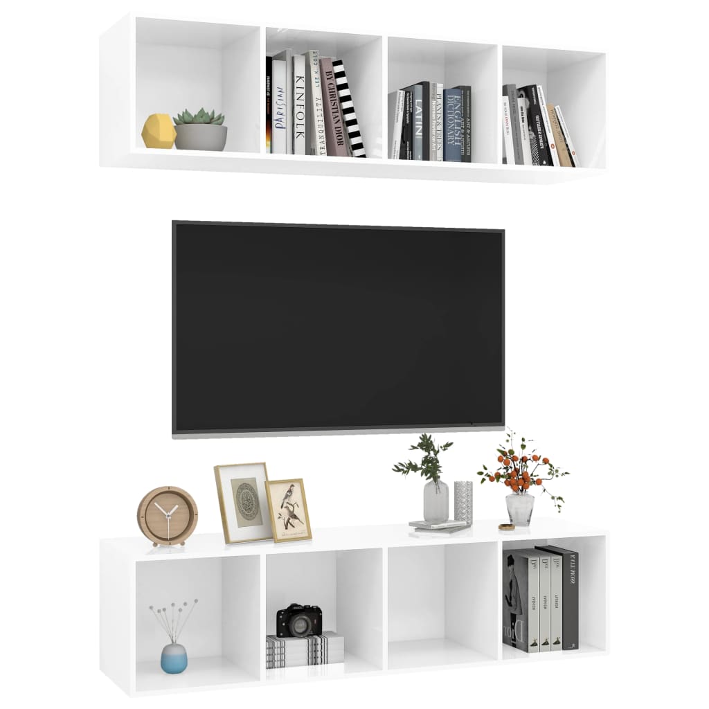 vidaXL Stenska TV omarica 2 kosa visok sijaj bele barve