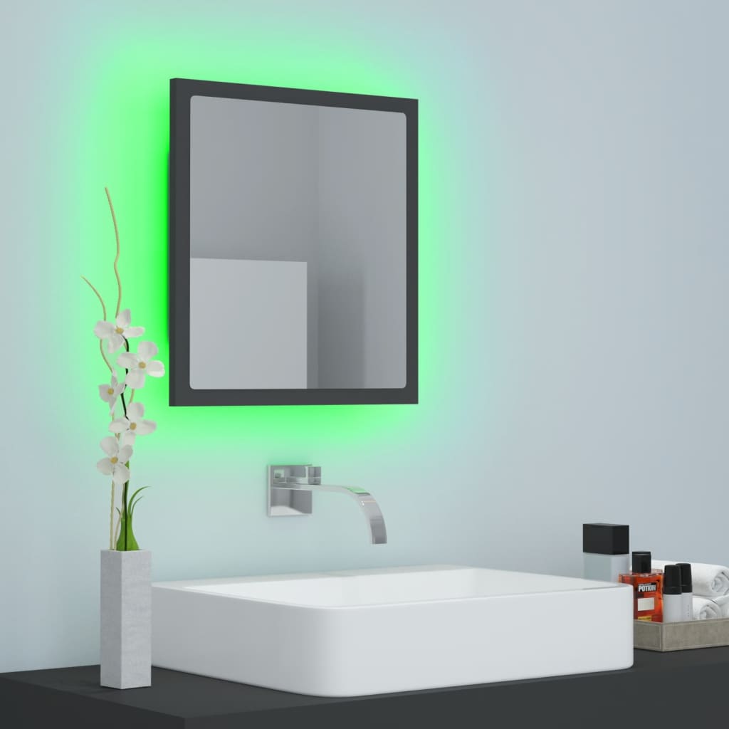 vidaXL LED kopalniško ogledalo sivo 40x8,5x37 cm akril