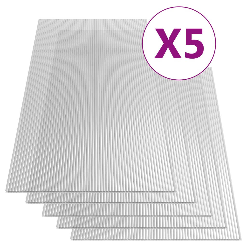 vidaXL Polikarbonatne plošče 5 kosov 6 mm 150x65 cm