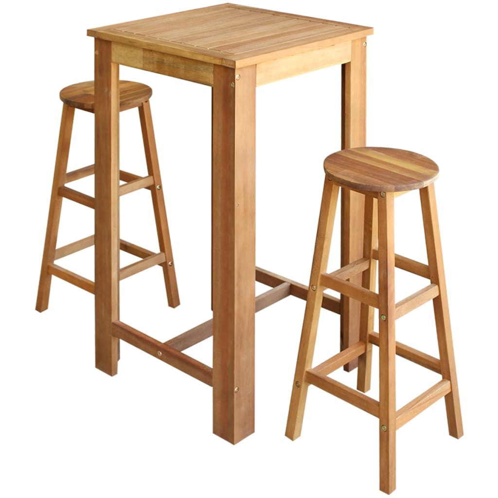 vidaXL Barska miza in stolčki 3-delni komplet trden akacijev les