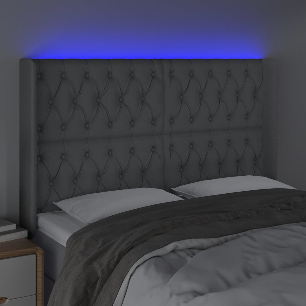 vidaXL LED posteljno vzglavje svetlo sivo 163x16x118/128 cm blago