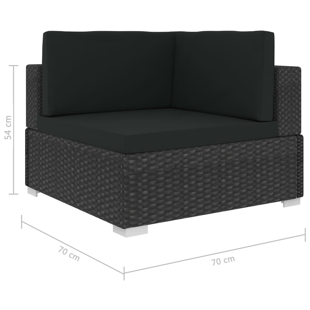 vidaXL Sekcijski kotni stoli 2 kosa z blazinami poli ratan črni