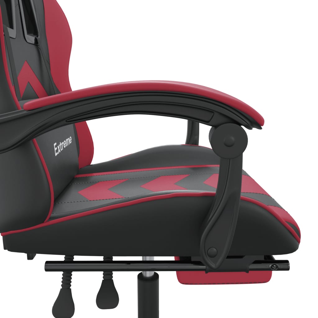 vidaXL Gaming stol z oporo za noge črno in vinsko rdeče umetno usnje