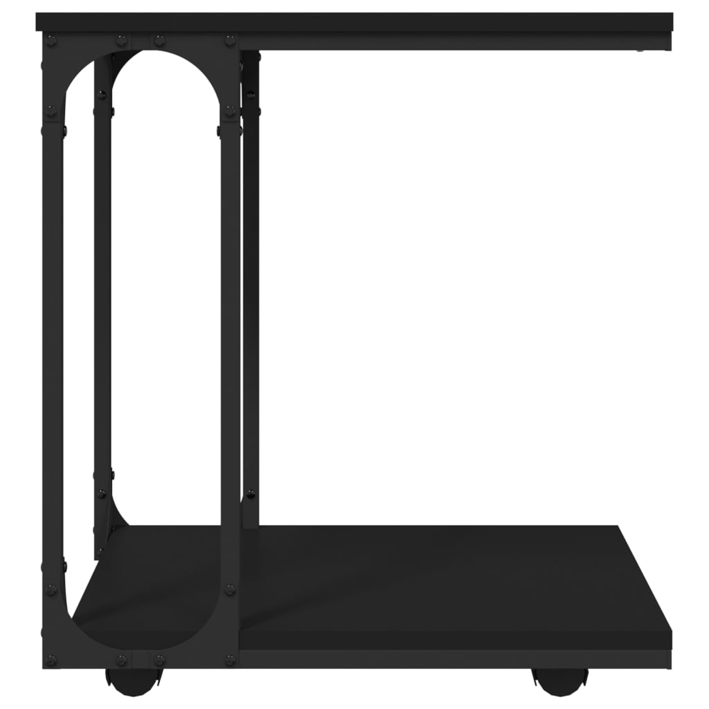 vidaXL Stranska mizica s kolesi črna 50x35x55,5 cm inženirski les
