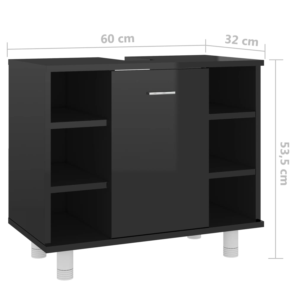 vidaXL Kopalniška omarica visok sijaj črna 60x32x53,5 cm iverna plošča