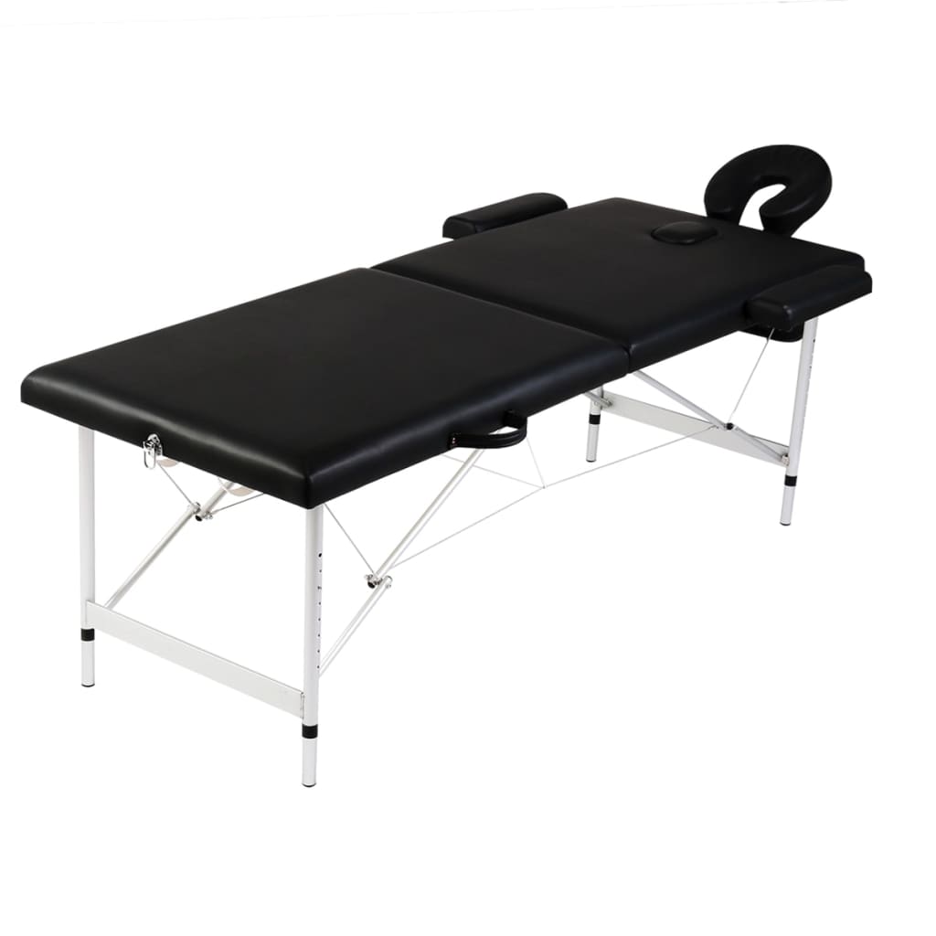 vidaXL Zložljiva masažna miza 2 coni z aluminijastim okvirjem črna