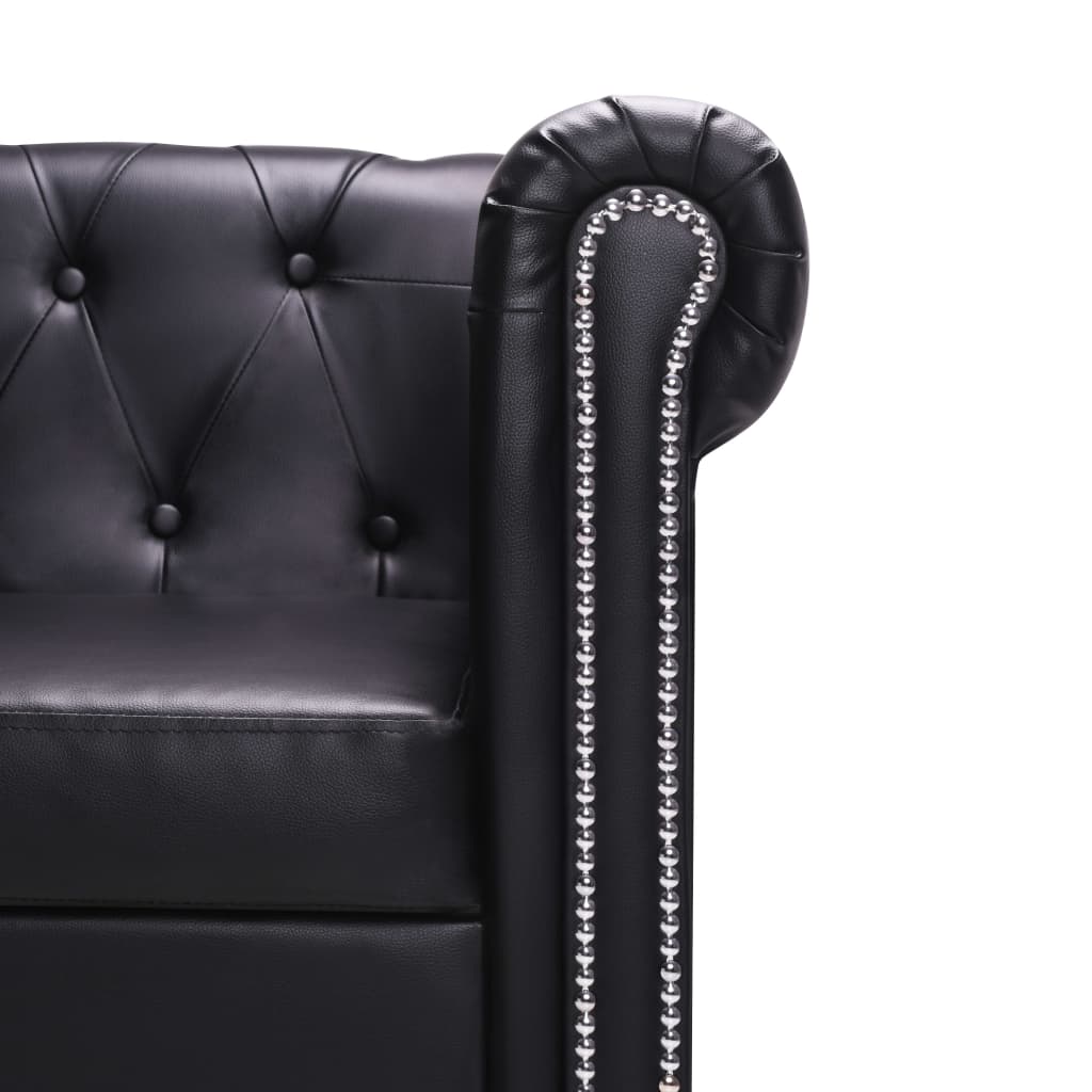 vidaXL Chesterfield kavč L oblike umetno usnje črne barve