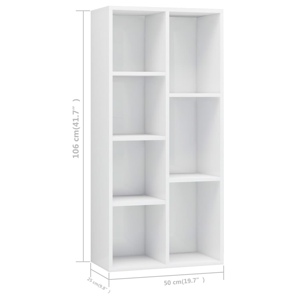 vidaXL Knjižna omara visok sijaj bela 50x25x106 cm iverna plošča