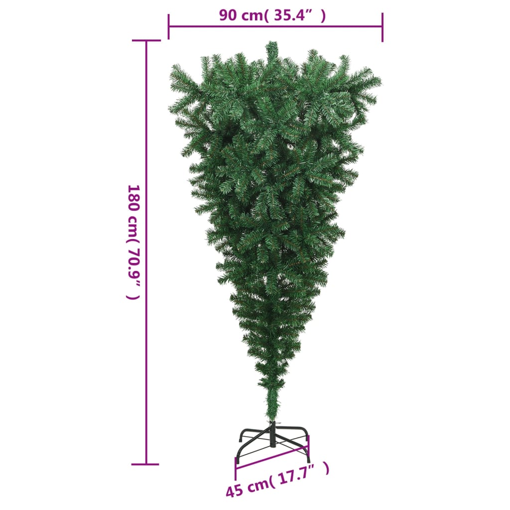 vidaXL Obrnjena umetna novoletna jelka s stojalom zelena 180 cm
