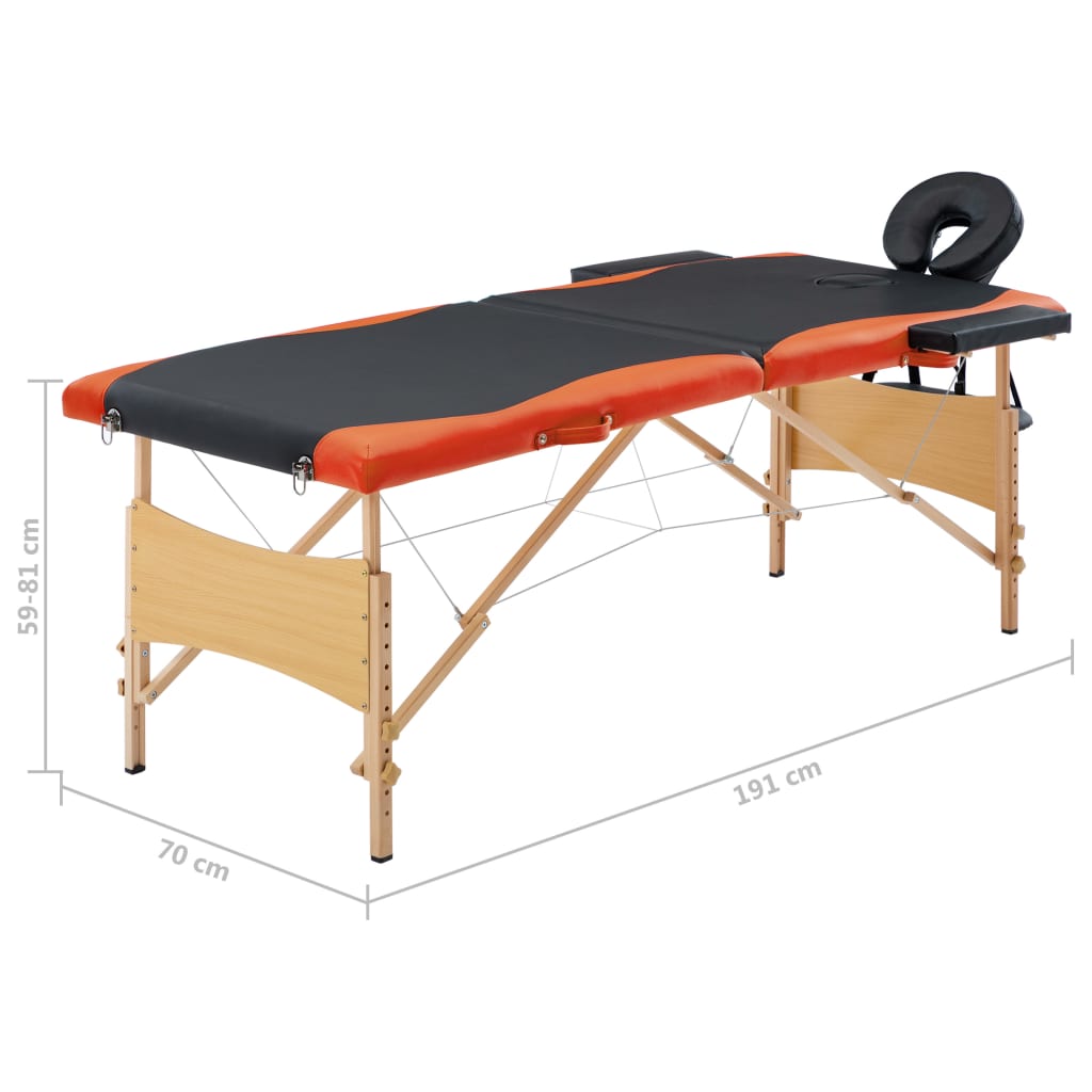 vidaXL Zložljiva masažna miza 2 coni les črna in oranžna