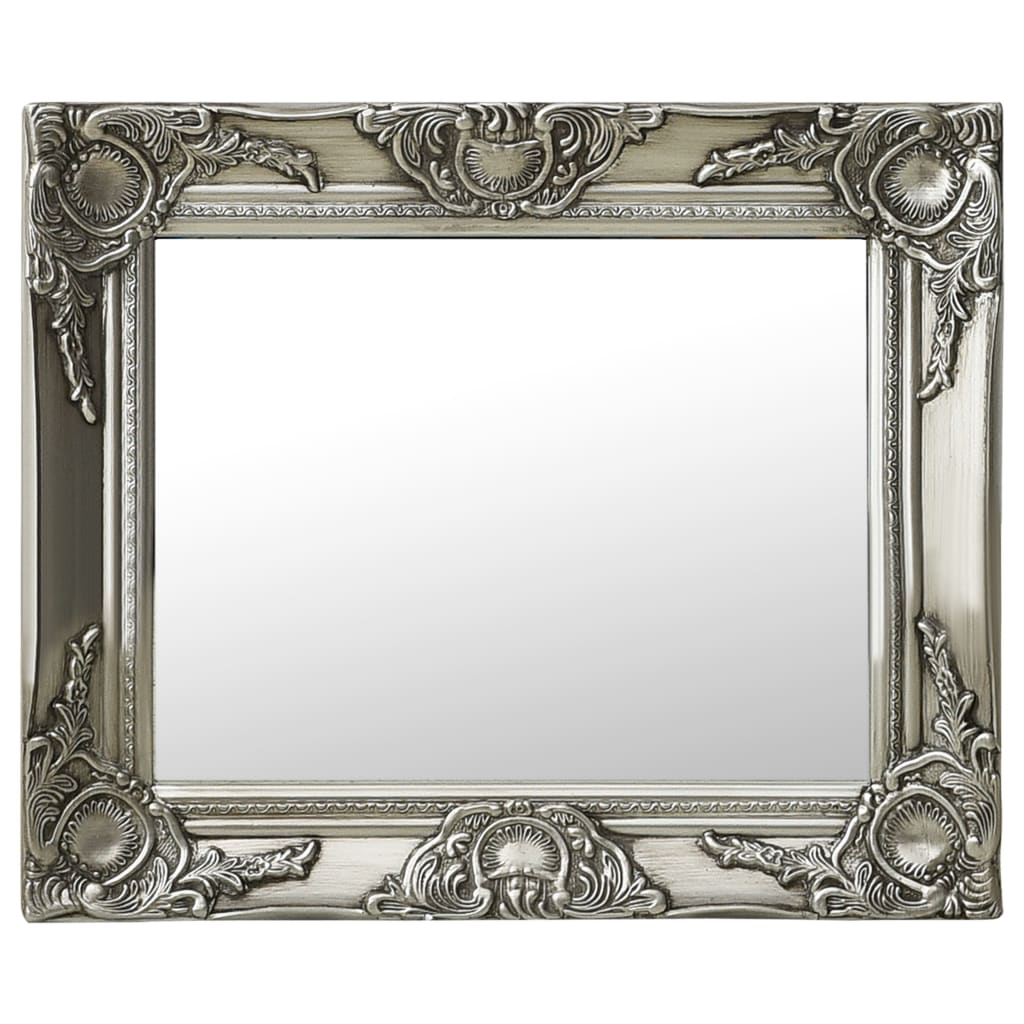 vidaXL Stensko ogledalo v baročnem stilu 50x40 cm srebrno