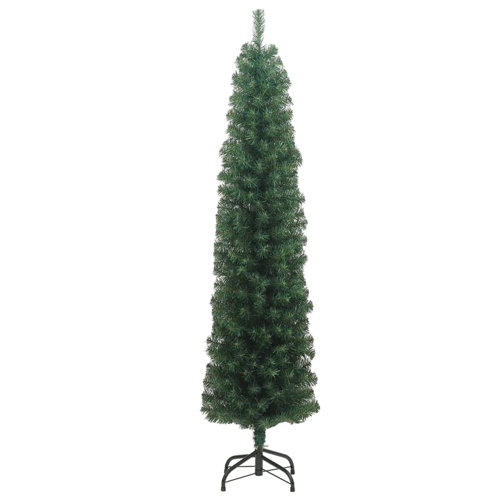 vidaXL Ozka umetna novoletna jelka s stojalom zelena 240 cm PVC