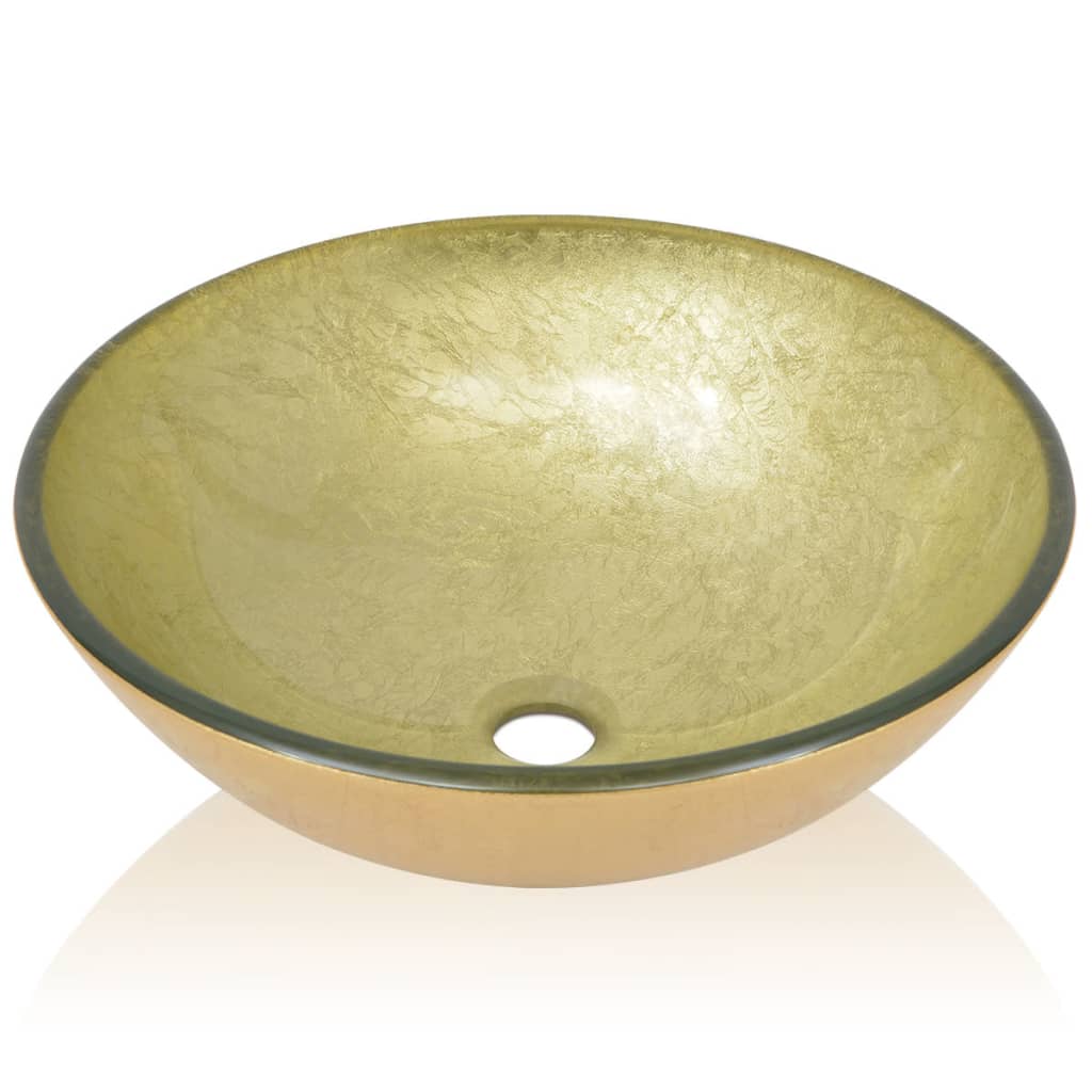 vidaXL Umivalnik iz Kaljenega Stekla 42 cm Zlate Barve