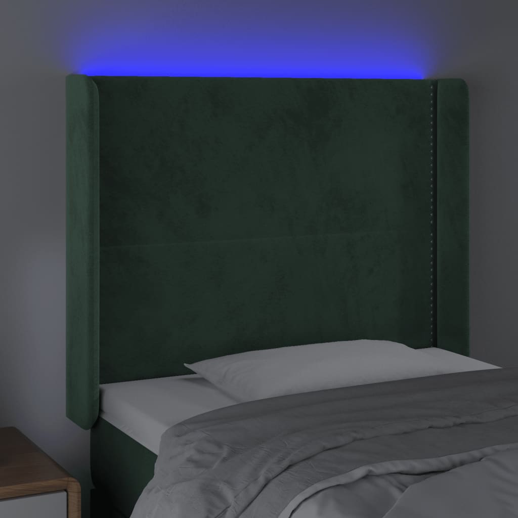 vidaXL LED posteljno vzglavje temno zeleno 103x16x118/128 cm žamet