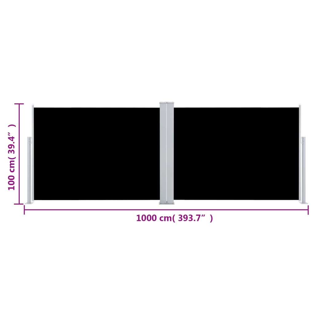 vidaXL Zložljiva stranska tenda črna 100x1000 cm