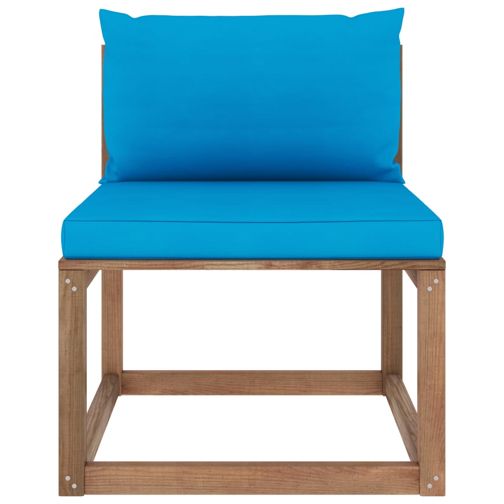vidaXL Vrtni sredinski kavč iz palet s svetlo modrimi blazinami
