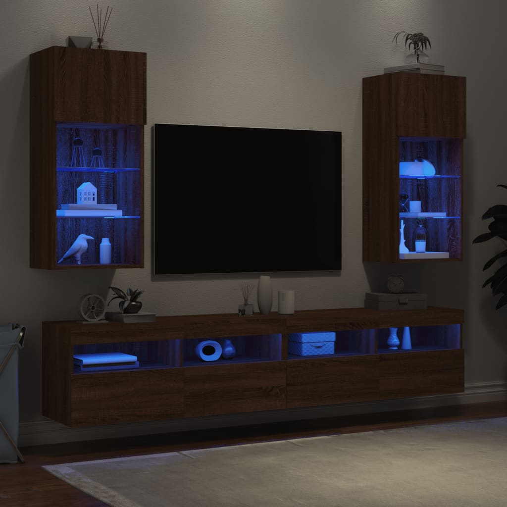 vidaXL TV omarica z LED lučkami 2 kosa rjavi hrast 40,5x30x90 cm