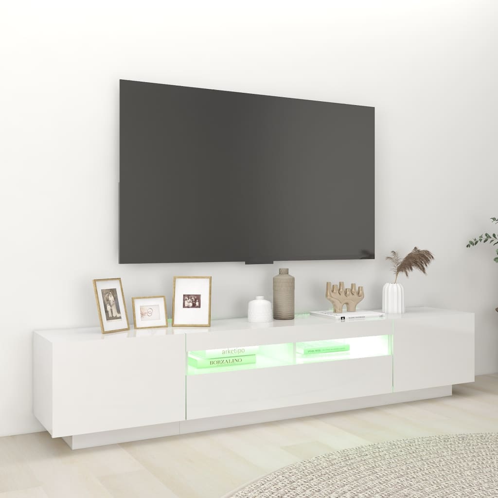 vidaXL TV omarica z LED lučkami visok sijaj bela 200x35x40 cm