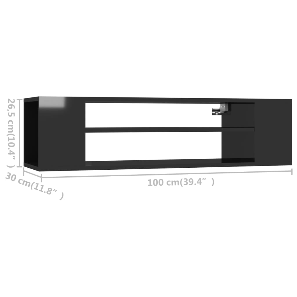 vidaXL Viseča TV omarica visok sijaj črna 100x30x26,5 cm iverna plošča