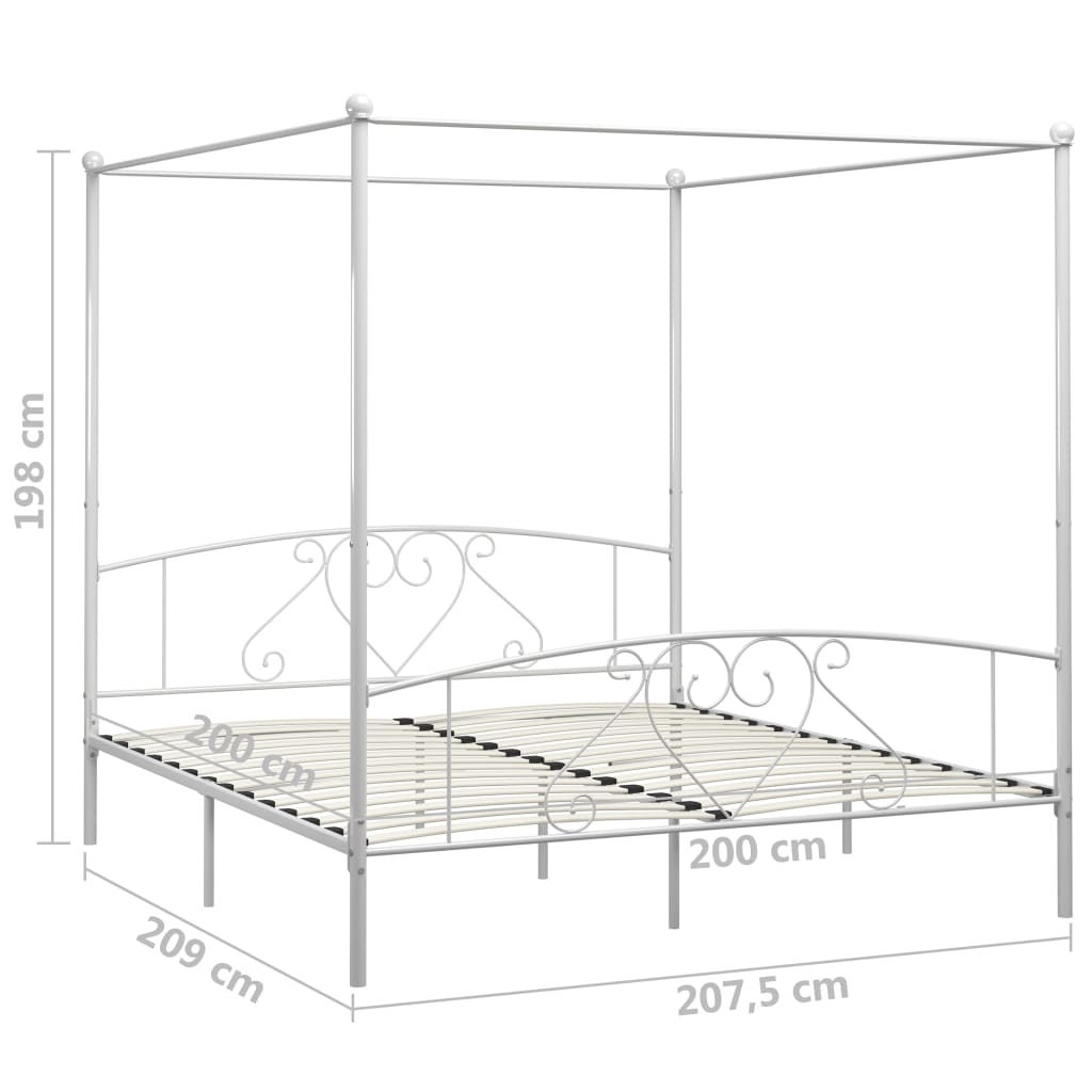 vidaXL Posteljni okvir z ogrodjem za baldahin bel kovinski 200x200 cm