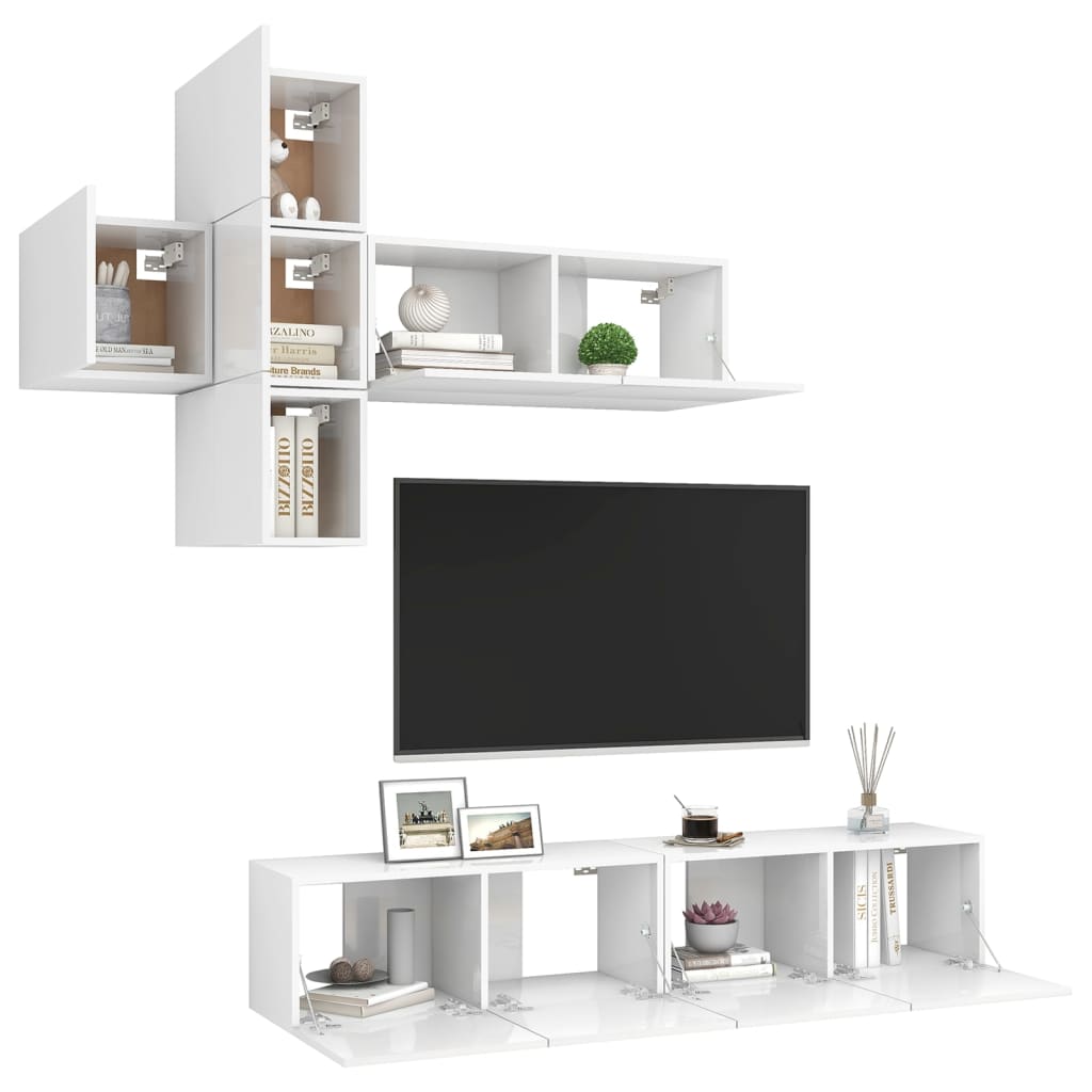 vidaXL Komplet TV omaric 7-delni visok sijaj bela iverna plošča