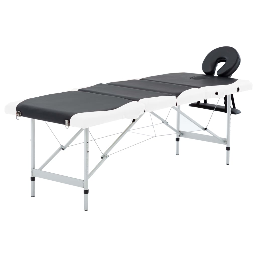 vidaXL 4-conska zložljiva masažna miza aluminij črna in bela