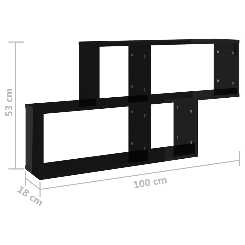 vidaXL Stenska polica visok sijaj črna 100x18x53 cm iverna plošča