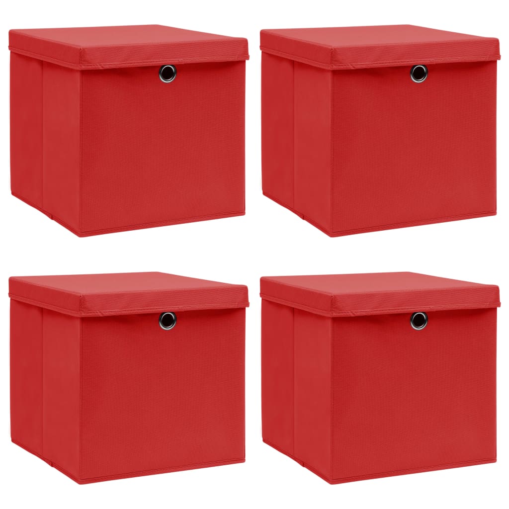 vidaXL Škatle za shranjevanje s pokrovi 4 kosi rdeče 32x32x32 cm blago