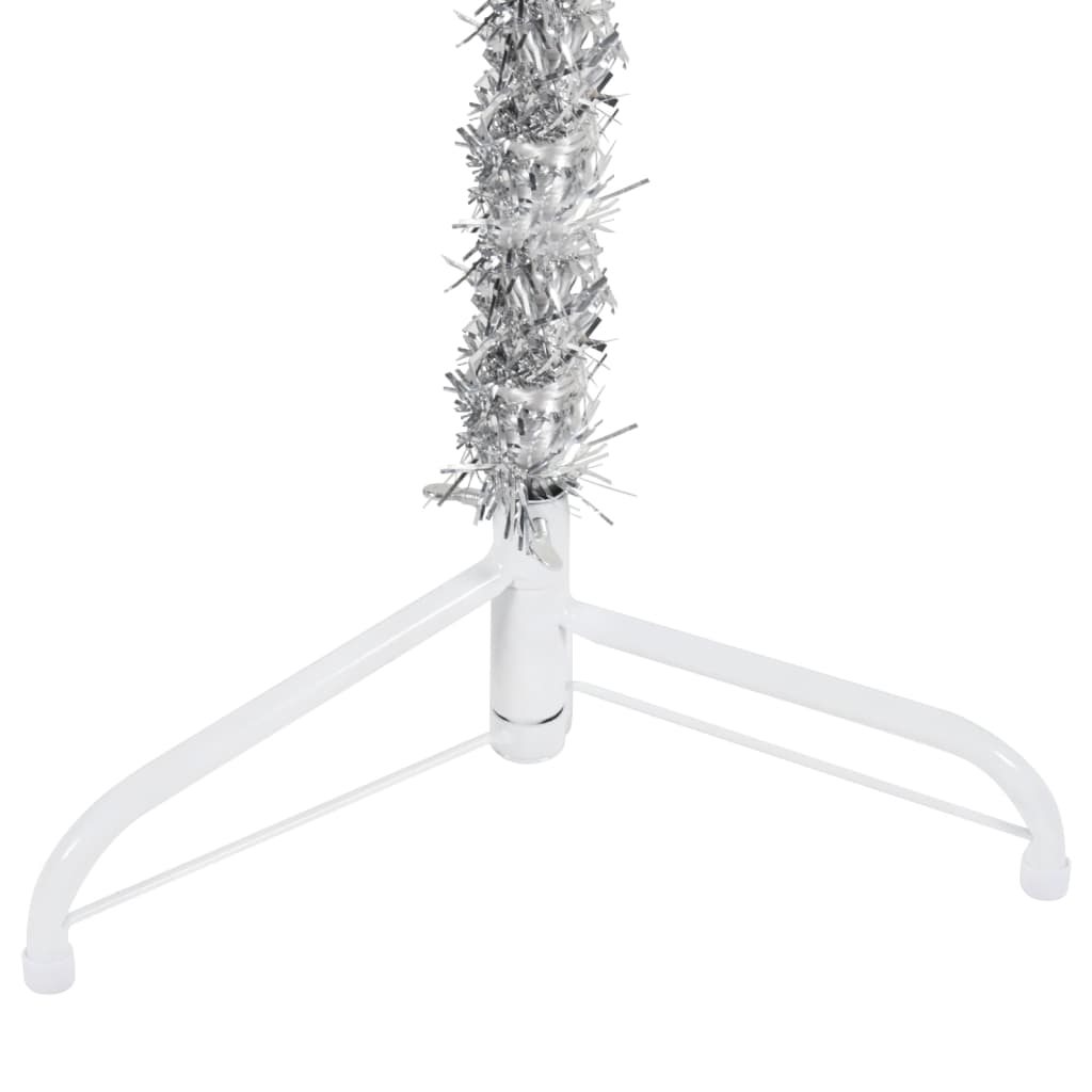vidaXL Ozka umetna polovična novoletna jelka s stojalom srebrna 240 cm